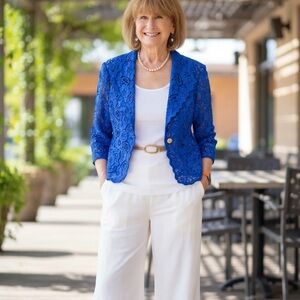 Vintage Escada cobalt Blue guipire lace jacket Margaretha Ley era late 1980’s